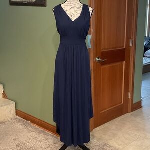 London Times Deep Blue High Low Dress, Size S
